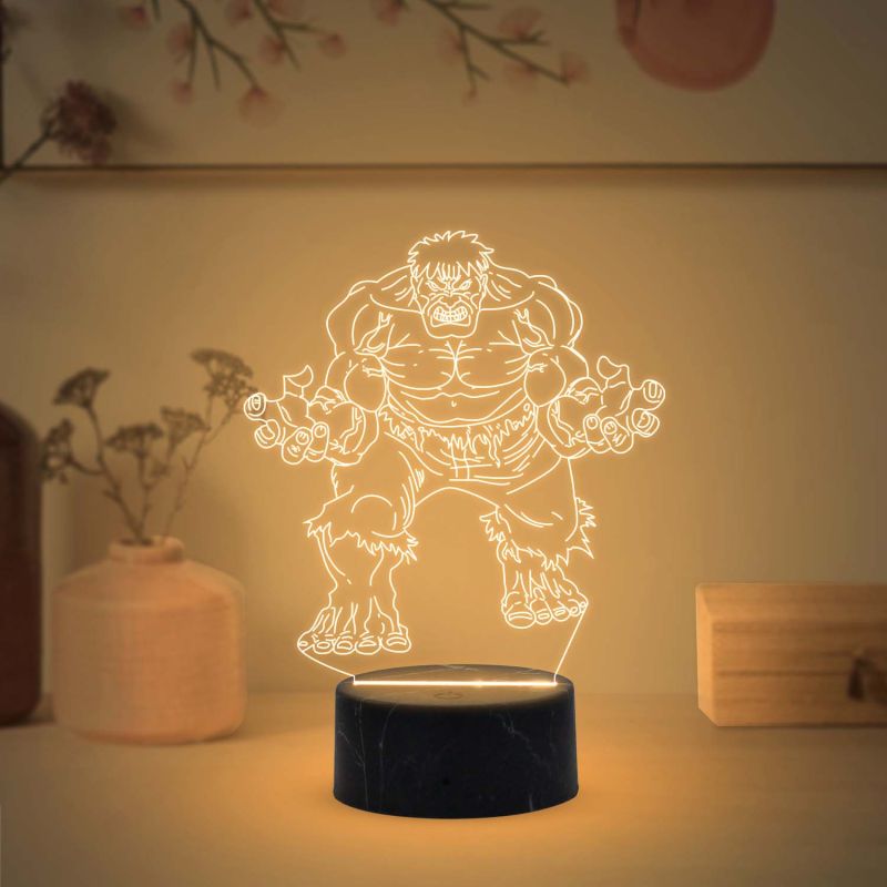 3D Illusion Hulk Marvel Super Hero Night Lamp with Warm White Light Gift for Marvel Fans Gift for Avengers Lovers Kids Room Decor